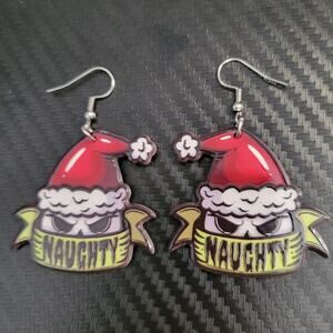 Naughty creepy Santa acrylic Christmas  earrings, double sided pattern